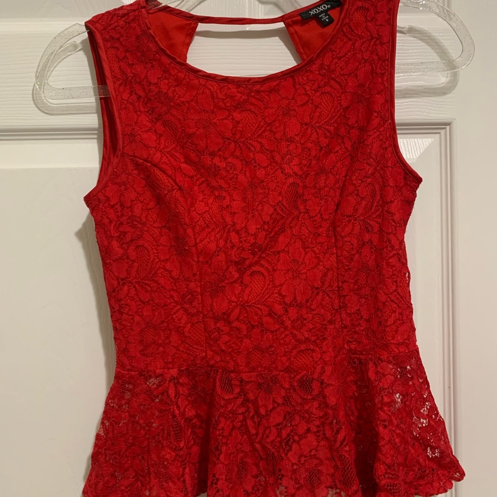 XOXO - Peplum Waist Red Lace Top